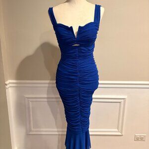 Blue Sleeveless Ruched Mermaid Prom Party Formal Sexy Evening Gown